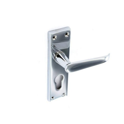  - Securit Chrome Euro Lock Handle (Pack Of 2) Silver (150mm X 48mm)