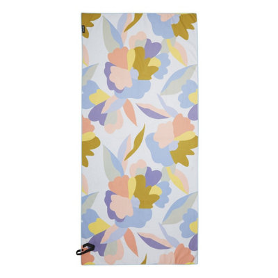 B&Q -  Abstract Floral Microfibre Beach Towel Blue/pink (One Size)