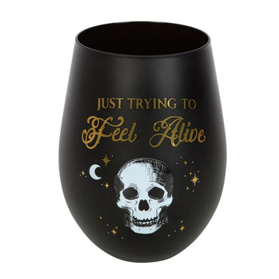 B&Q Something Different Just Trying To Feel Alive Stemless Wine Gl Black/gold/white (One Size)