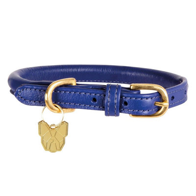 Digby & Fox Rolled Leather Buckle Dog Collar Navy (XxsNeckline: 23Cm-28Cm)
