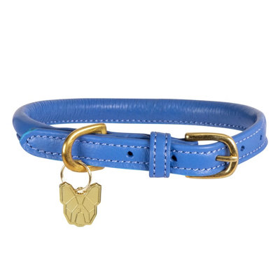 Digby & Fox Rolled Leather Buckle Dog Collar Royal Blue (XxsNeckline: 23Cm-28Cm)