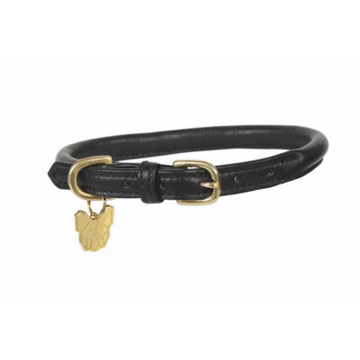 Digby & Fox Rolled Leather Buckle Dog Collar Black (XxsNeckline: 23Cm-28Cm)
