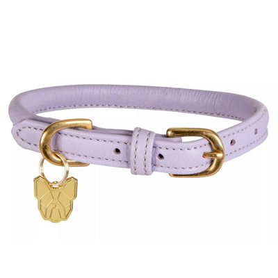 Digby & Fox Rolled Leather Buckle Dog Collar Lilac (M - Neckline: 47Cm-52Cm)