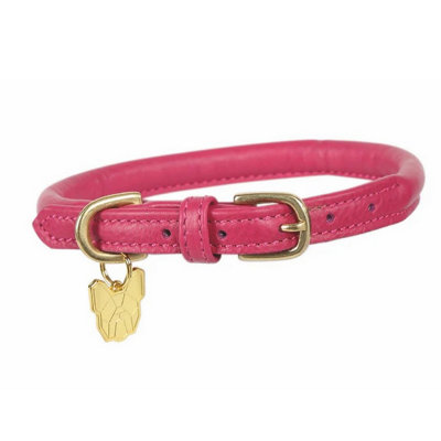 Digby & Fox Rolled Leather Buckle Dog Collar Pink (XxsNeckline: 23Cm-28Cm)