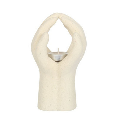 Something Different Praying Hands Tealight Holder White (One Size) from B&Q