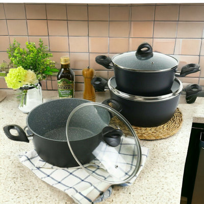 Urbn-Chef 3 Pcs Forged Aluminium Induction Cooking Casserole Pans Stockpots Cookware Set from B&Q