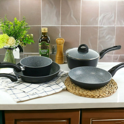 Urbn-Chef 4Pcs Forged Aluminium Induction Cooking Saucepan Pots Frying Pans Cookware Set from B&Q