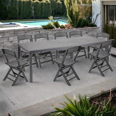 Urbn-Garden 76Cm Height Long Anthracite Garden Dining Table & 8Pcs Foldable Chairs Set Outdoor Furniture from B&Q