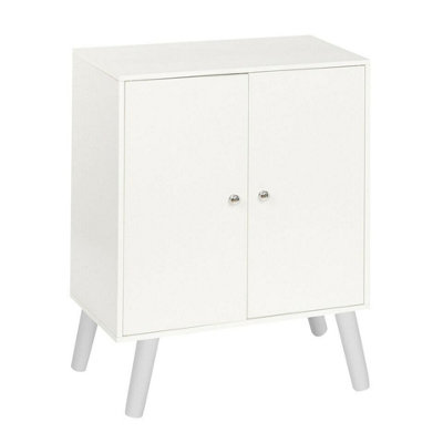 Urbn-Living Urbnliving 60Cm Height 2 Tier White Wooden Bookcase With White Door Scandinavian Style White Legs Bedroom Shelf from B&Q