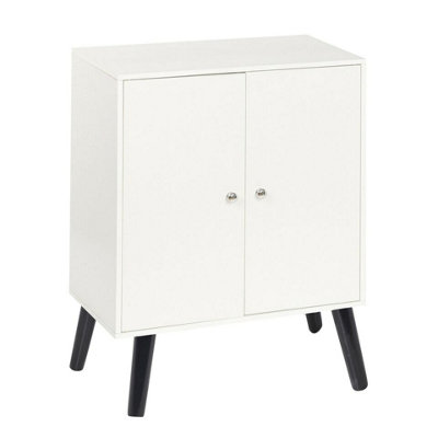Urbn-Living Urbnliving 60Cm Height 2 Tier White Wooden Bookcase With White Door Scandinavian Style Black Legs Bedroom Shelf from B&Q