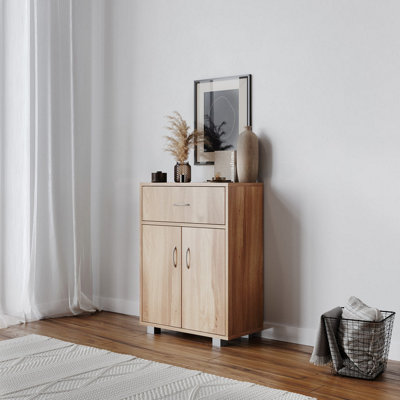 Urbn-Living Urbnliving 80Cm Height Oak Wooden Free Standing Cabinet Hallway Console Living Room Shelves Drawer Storage from B&Q