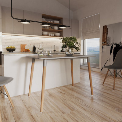 Urbn-Living Urbnliving 75Cm Height Grey Rectangle Scandi Style Kitchen Table Wooden Legs from B&Q