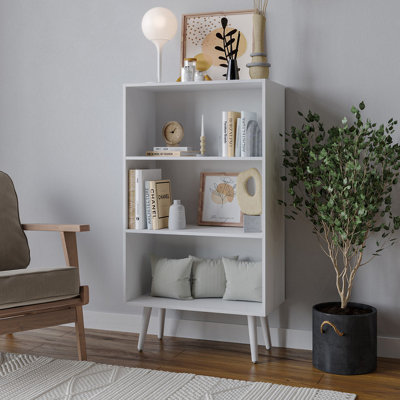 Urbn-Living Urbnliving 90Cm Height Wide White 3 Tier Bookcase Storage Cabinet Scandinavian Style White Legs from B&Q