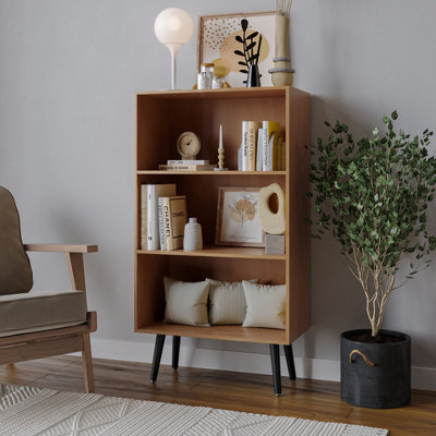 Urbn-Living Urbnliving 90Cm Height Wide Beech 3 Tier Bookcase Storage Cabinet Scandinavian Style Black Legs from B&Q