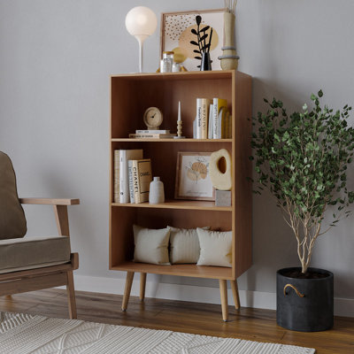Urbn-Living Urbnliving 90Cm Height Wide Beech 3 Tier Bookcase Storage Cabinet Scandinavian Style Beech Legs from B&Q