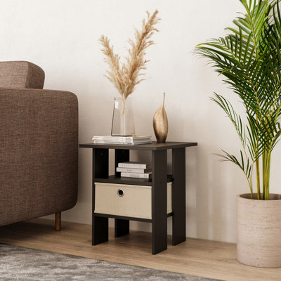 Urbn-Living Urbnliving 40Cm Height 2 Tier Black Wooden Table Bedside Nightstand 1 Beige Drawer from B&Q