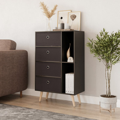 Urbn-Living Urbnliving 84Cm Height Black 6 Section Wooden Storage Bookcase With Pine Legs Black Drawers from B&Q
