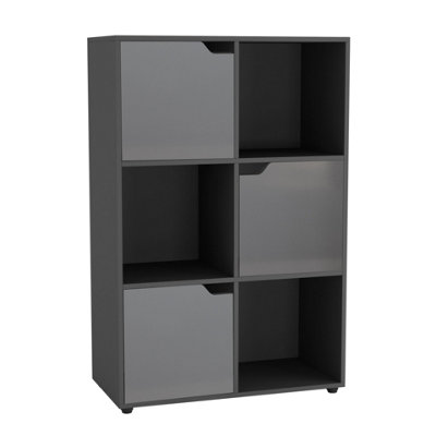 Urbn-Living Urbnliving 6 Cube Black Wooden Bookcase Shelving Display Shelves Storage Unit Wood Shelf Grey Door from B&Q