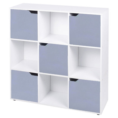 Urbn-Living Urbnliving 9 Cube White Wooden Bookcase Shelving Display Shelves Storage Unit Wood Shelf Grey Door from B&Q