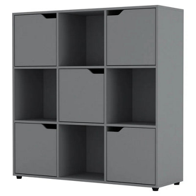 Urbn-Living Urbnliving 9 Cube Grey Wooden Bookcase Shelving Display Shelves Storage Unit Wood Shelf Grey Door from B&Q