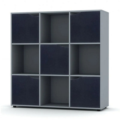 Urbn-Living Urbnliving 9 Cube Grey Wooden Bookcase Shelving Display Shelves Storage Unit Wood Shelf Black Door from B&Q
