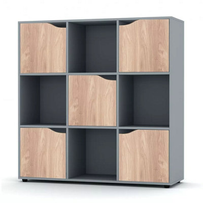 Urbn-Living Urbnliving 9 Cube Grey Wooden Bookcase Shelving Display Shelves Storage Unit Wood Shelf Oak Door from B&Q