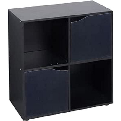Urbn-Living Urbnliving 4 Cube Black Wooden Bookcase Shelving Display Shelves Storage Unit Wood Shelf Black Door from B&Q