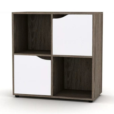 Urbn-Living Urbnliving 4 Cube Anthracite Oak Wooden Bookcase Shelving Display Shelves Storage Unit Wood Shelf White Door from B&Q
