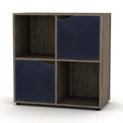 Urbn-Living Urbnliving 4 Cube Anthracite Oak Wooden Bookcase Shelving Display Shelves Storage Unit Wood Shelf Black Door from B&Q