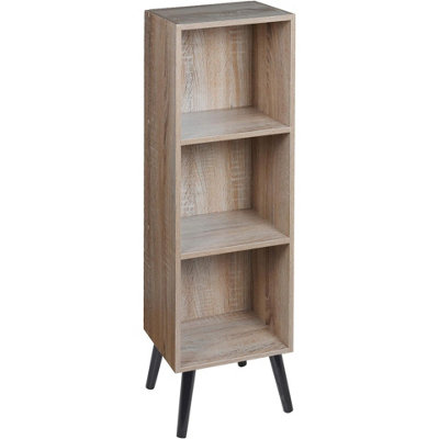 Urbn-Living Urbnliving 80Cm Height 3 Tier Antique Oak Wooden Storage Cube Bookcase Scandinavian Style Black Legs from B&Q