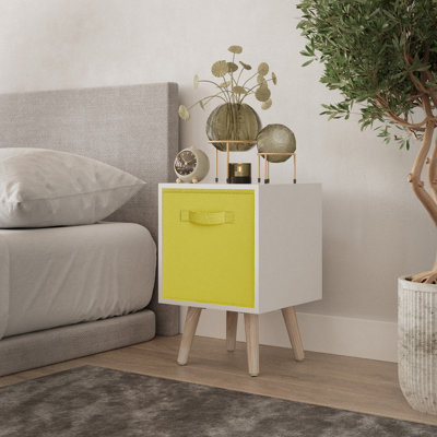 Urbn-Living Urbnliving 51Cm Height White Wooden Cube Storage Bookcase Yellow Inserts Scandinavian Pine Legs from B&Q