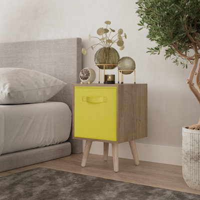 Urbn-Living Urbnliving 51Cm Height Oak Wooden Cube Storage Bookcase Yellow Inserts Scandinavian Pine Legs from B&Q