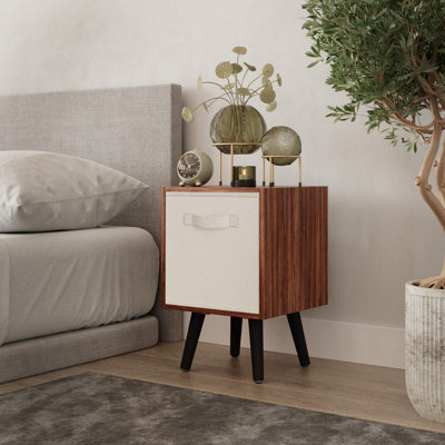 Urbn-Living Urbnliving 51Cm Height Teak Wooden Cube Storage Bookcase Cream Inserts Scandinavian Black Legs from B&Q