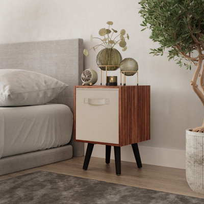Urbn-Living Urbnliving 51Cm Height Teak Wooden Cube Storage Bookcase Beige Inserts Scandinavian Black Legs from B&Q