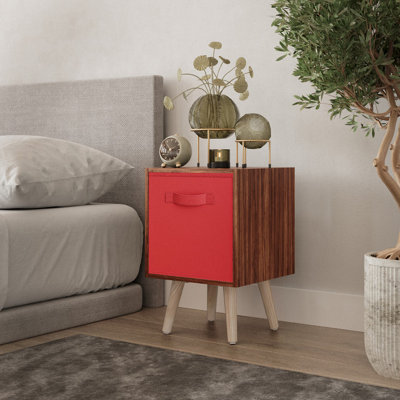 Urbn-Living Urbnliving 51Cm Height Teak Wooden Cube Storage Bookcase Pine Legs Bedroom With Red Inserts from B&Q