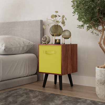 Urbn-Living Urbnliving 51Cm Height Teak Wooden Cube Storage Bookcase Yellow Inserts Scandinavian Black Legs from B&Q