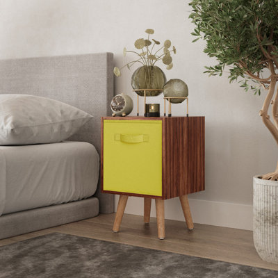 Urbn-Living Urbnliving 51Cm Height Teak Wooden Cube Storage Bookcase Yellow Inserts Scandinavian Beech Legs from B&Q