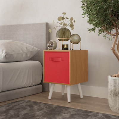 Urbn-Living Urbnliving 51Cm Height Beech Wooden Cube Storage Bookcase Red Inserts Scandinavian White Legs from B&Q