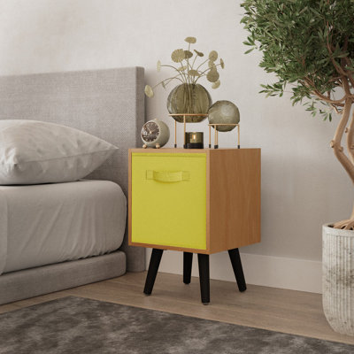 Urbn-Living Urbnliving 51Cm Height Beech Wooden Cube Storage Bookcase Yellow Inserts Scandinavian Black Legs from B&Q