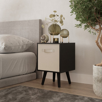 Urbn-Living Urbnliving 51Cm Height Black Wooden Cube Storage Bookcase Beige Inserts Scandinavian Black Legs from B&Q