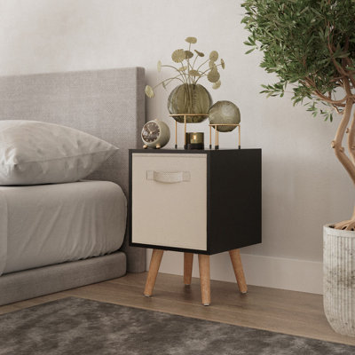Urbn-Living Urbnliving 51Cm Height Black Wooden Cube Storage Bookcase Beige Inserts Scandinavian Beech Legs from B&Q