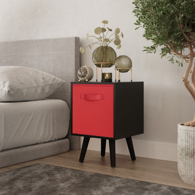 Urbn-Living Urbnliving 51Cm Height Black Wooden Cube Storage Bookcase Red Inserts Scandinavian Black Legs from B&Q