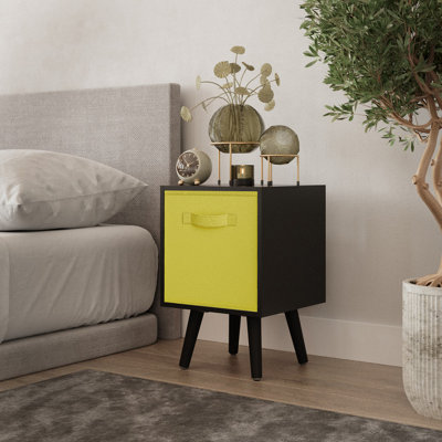 Urbn-Living Urbnliving 51Cm Height Black Wooden Cube Storage Bookcase Yellow Inserts Scandinavian Black Legs from B&Q