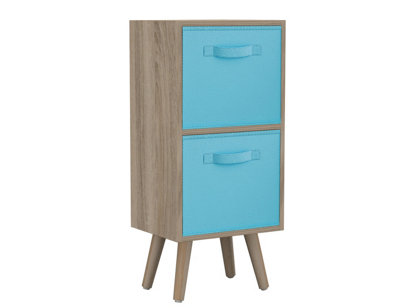 B&Q -  Antique Oak 2-Tier 2-Drawer Cube Shelving Unit With Scandinavian Legs