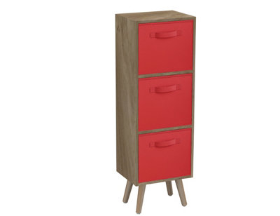 B&Q -  Oak 3-Tier 3-Drawer Cube Shelving Unit With Scandinavian Legs