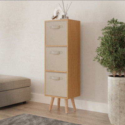 Urbn-Living Urbnliving 80Cm Height 3 Tier Beech Wooden Storage Bookcase Scandinavian Style Beech Legs With Beige Inserts from B&Q