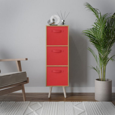 Urbn-Living Urbnliving 80Cm Height 3 Tier Beech Wooden Storage Bookcase Scandinavian Style Pine Legs With Red Inserts from B&Q