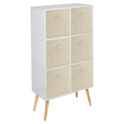 Urbn-Living Urbnliving 90Cm Height 6 Cube White Wooden Bookcase With Beech Legs Living Room Beige Shelf Storage Drawers from B&Q