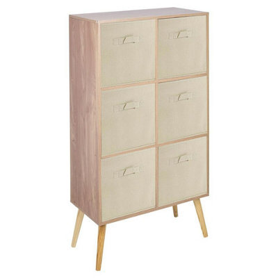 Urbn-Living Urbnliving 90Cm Height 6 Cube Oak Wooden Bookcase With Beech Legs Living Room Beige Shelf Storage Drawers from B&Q