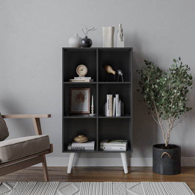 Urbn-Living Urbnliving 90Cm Height 6 Cube Black Wooden Bookcase With White Legs Living Room Bedroom Unit Shelves from B&Q